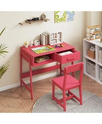 Slickblue Kids Writing Desk Chair Set with Storage Drawer and Hutch