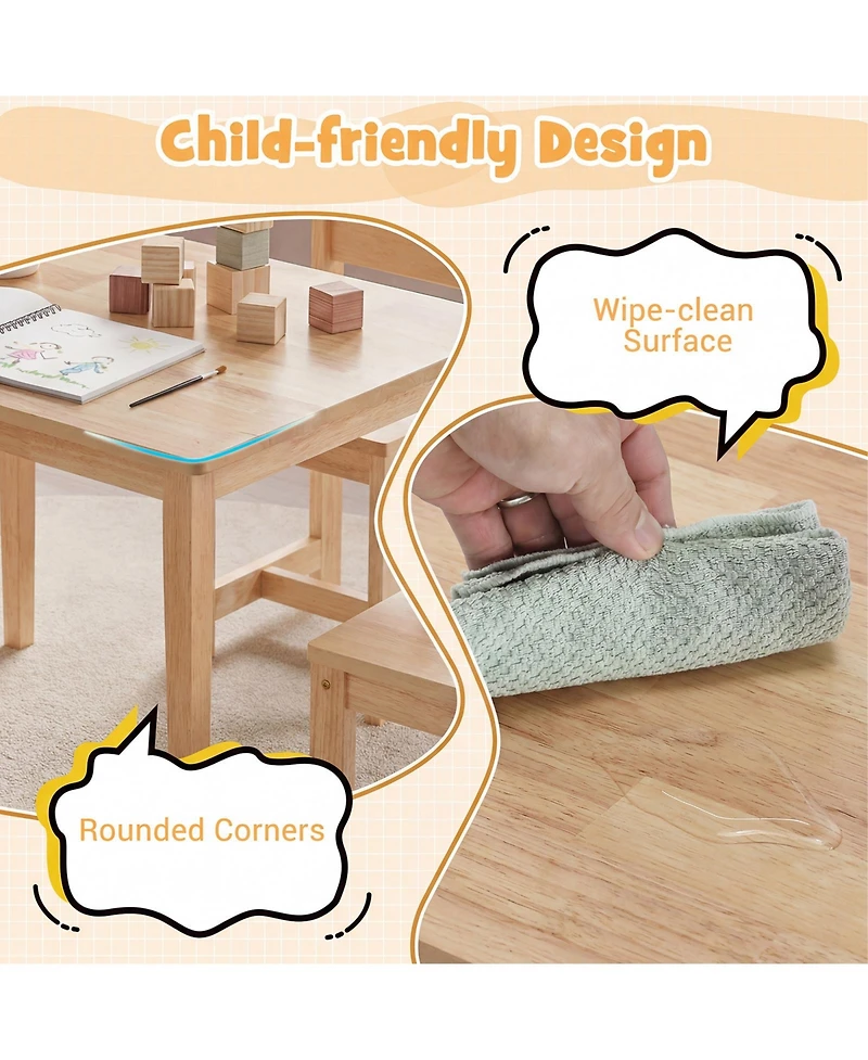 Slickblue 5 Piece Kids Furniture Set Table and Chairs Solid Wood Design