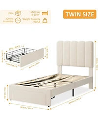 gaomon Velvet Platform Bed with Drawer, Wave Headboard