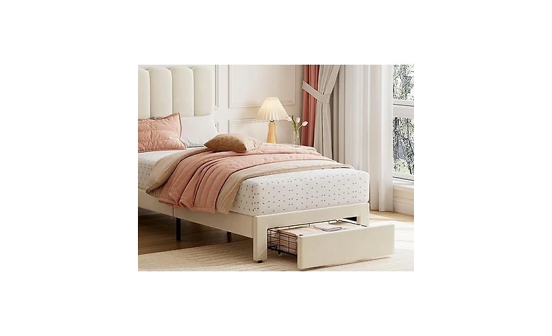 gaomon Twin Boucle Platform Bed with Storage Drawer