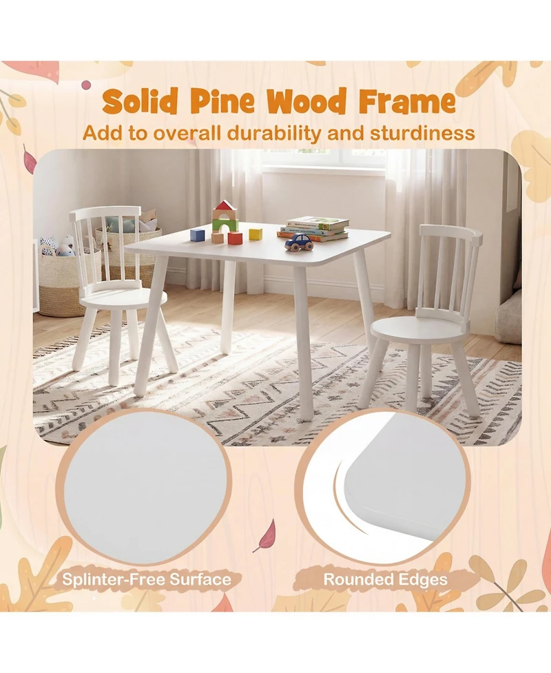 Slickblue 3 Piece Kids Table and Chair Set Solid Pine Wood Furniture