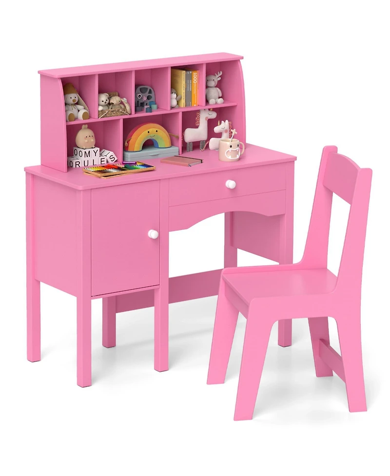 Slickblue Kids Writing Desk and Chair Set with Storage Cabinet and Hutch