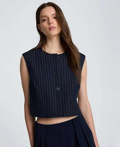 Kenneth Cole Women's Collarless Sleeveless Pinstripe Vest