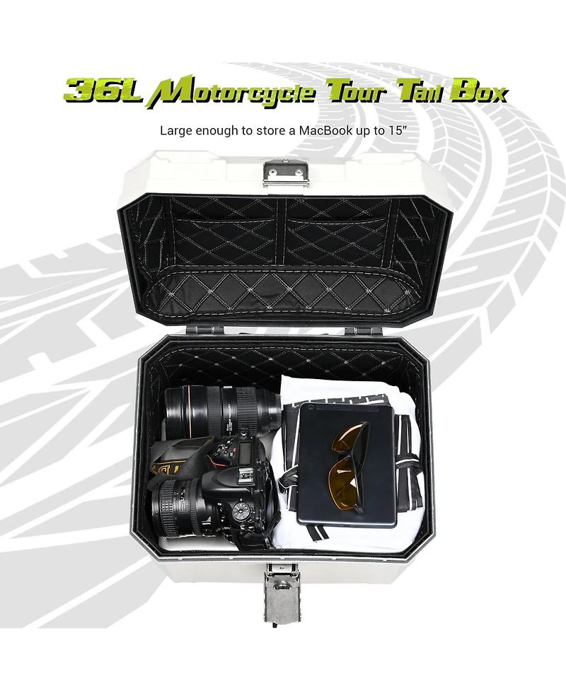 Yescom Ahr 36L Motorcycle Top Case Tour Tail Box Scooter Trunk Storage Backrest