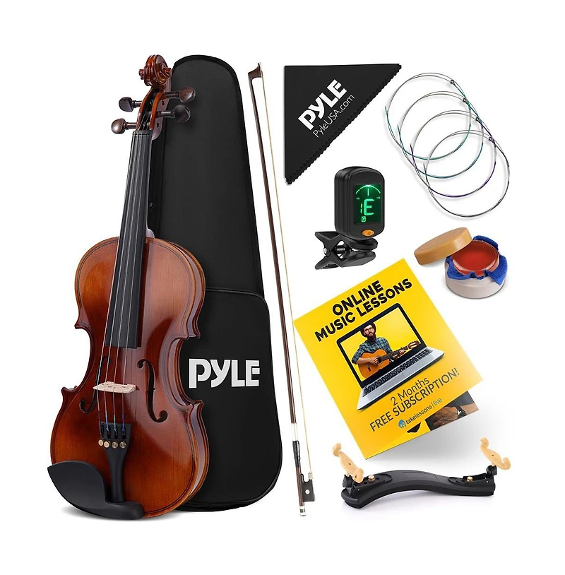 Pyle 4/4 Student Violin Kit - Plywood Violin with Tuner, Extra Strings, Shoulder Rest, and Case (PGVILN14)