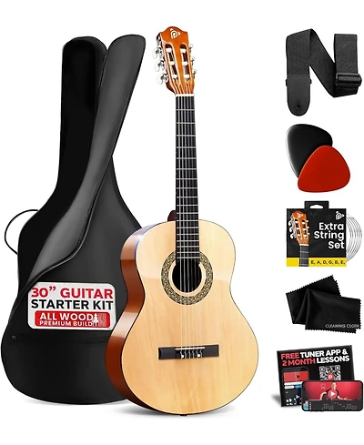 Pyle 1/4 Size Beginner Acoustic Guitar Kit – 30" All-Wood Junior Acoustic Guitar for Kids & Adults, Lightweight Student Instrument