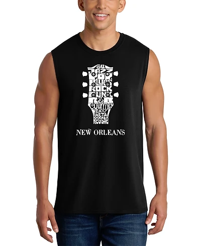 La Pop Art Men's New Orleans Guitar Word Graphic Tank Top