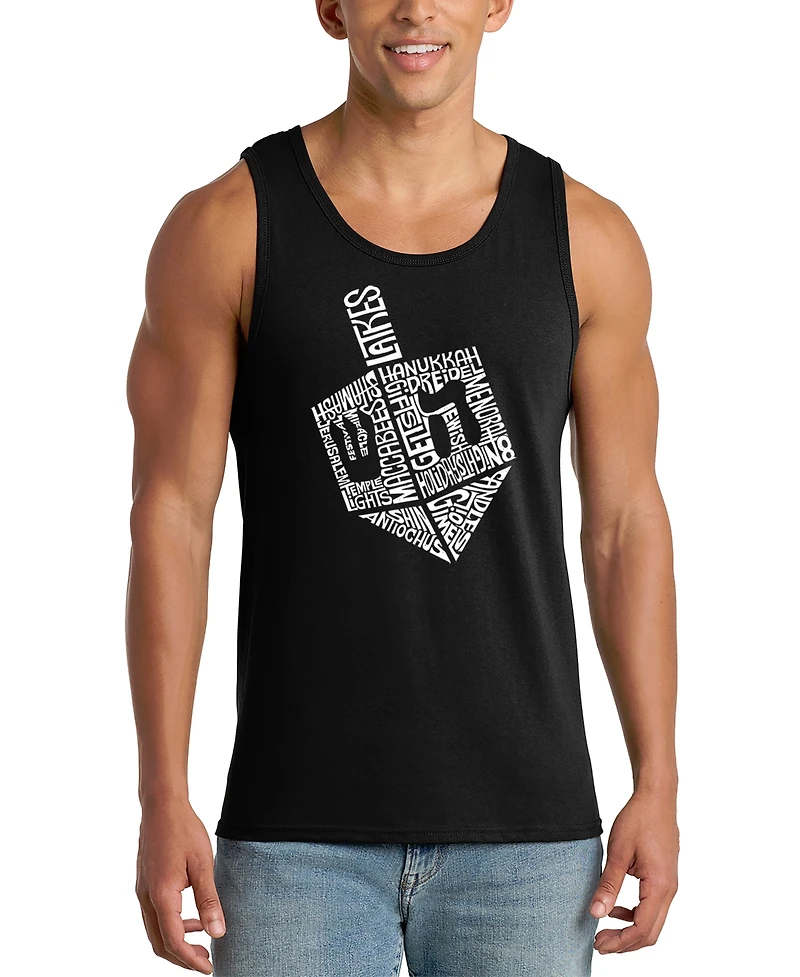 La Pop Art Men's Dreidel Hanukkah Word Graphic Tank Top