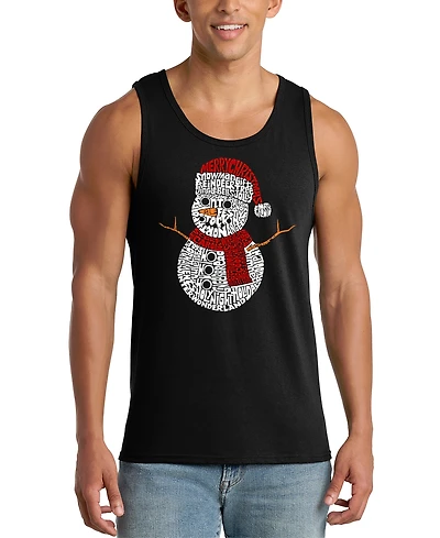 La Pop Art Men's Snowman Christmas Word Tank Top