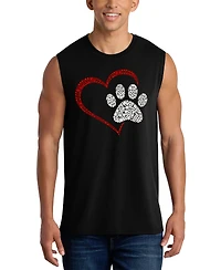 La Pop Art Men's Paw Print Heart Pet Lover Word Graphic Tank Top