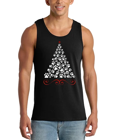La Pop Art Men's Christmas Tree Word Scroll Base Graphic Tank Top