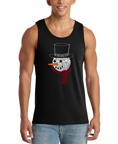 La Pop Art Men's Snowman Top Hat Holiday Word Graphic Tank