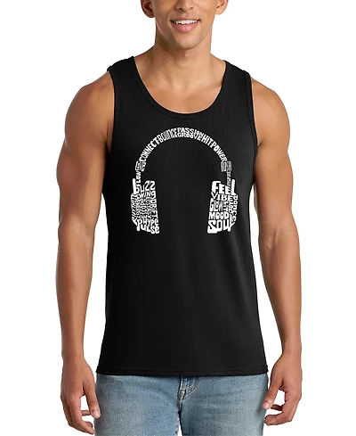 La Pop Art Men's Full Headphones Music Word Graphic Tank Top