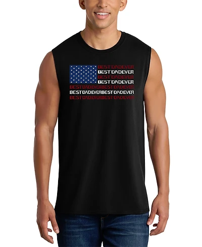 La Pop Art Men's Best Dad Ever American Flag Typography Graphic Tank Top