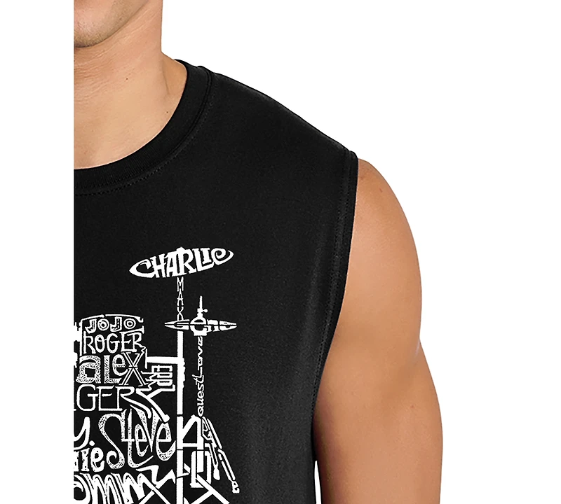 La Pop Art Men's Drum Set Typography Word Graphic Tank Top
