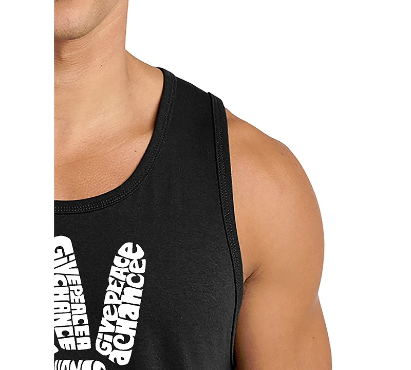 La Pop Art Men's Give Peace A Chance Word Graphic Tank Top