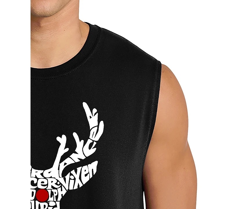 La Pop Art Men's Reindeer Christmas Word Graphic Tank Top