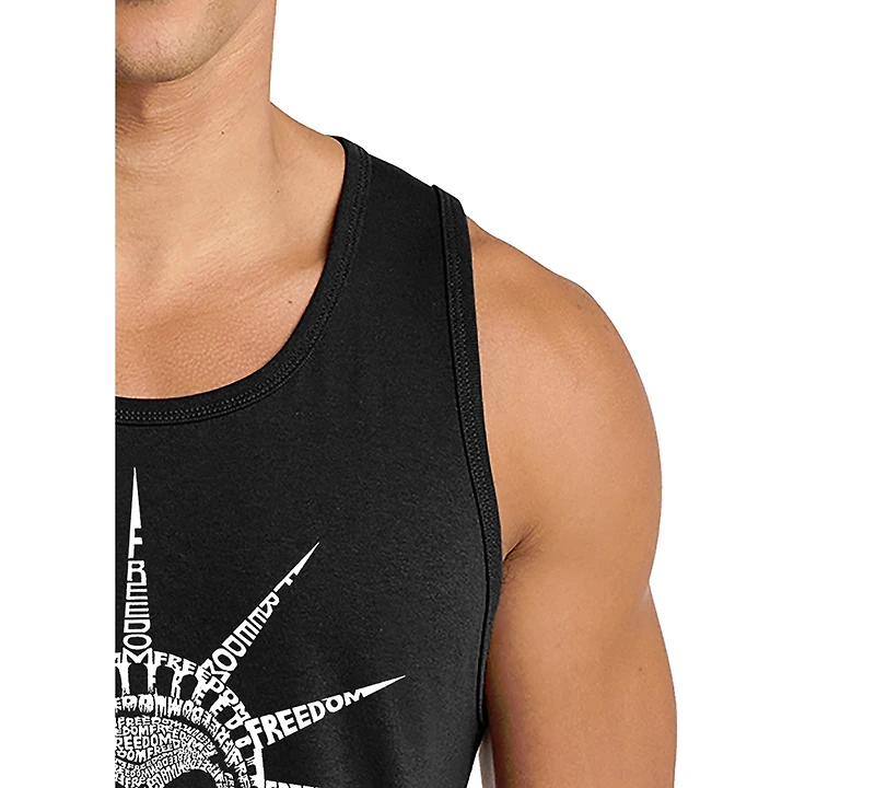 La Pop Art Men's Skull Statue Liberty Crown Spikes Word Graphic Tank Top