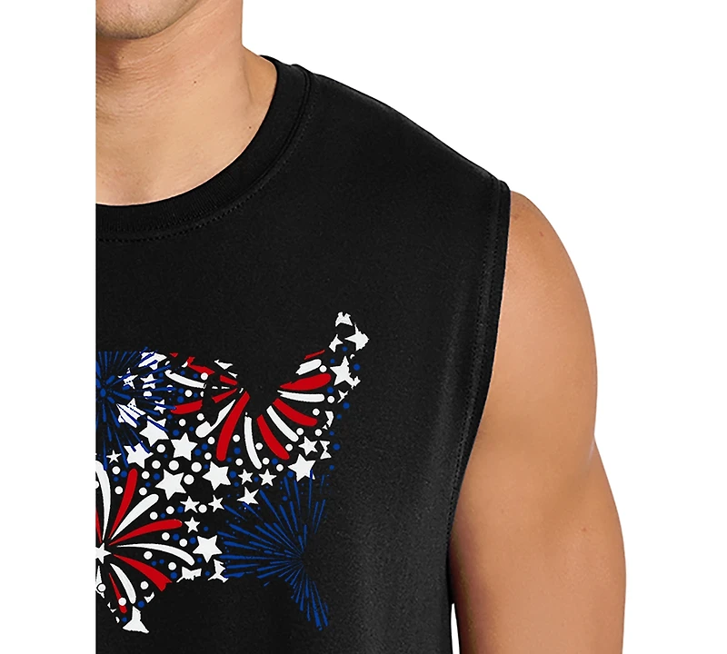 La Pop Art Men's American Flag Fireworks Graphic Tank Top