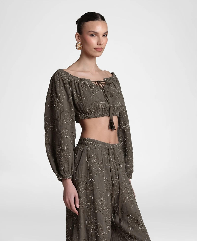 Avec Les Filles Women's Long-Sleeve Crop Top