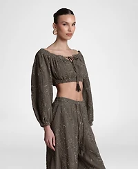 Avec Les Filles Women's Long-Sleeve Crop Top