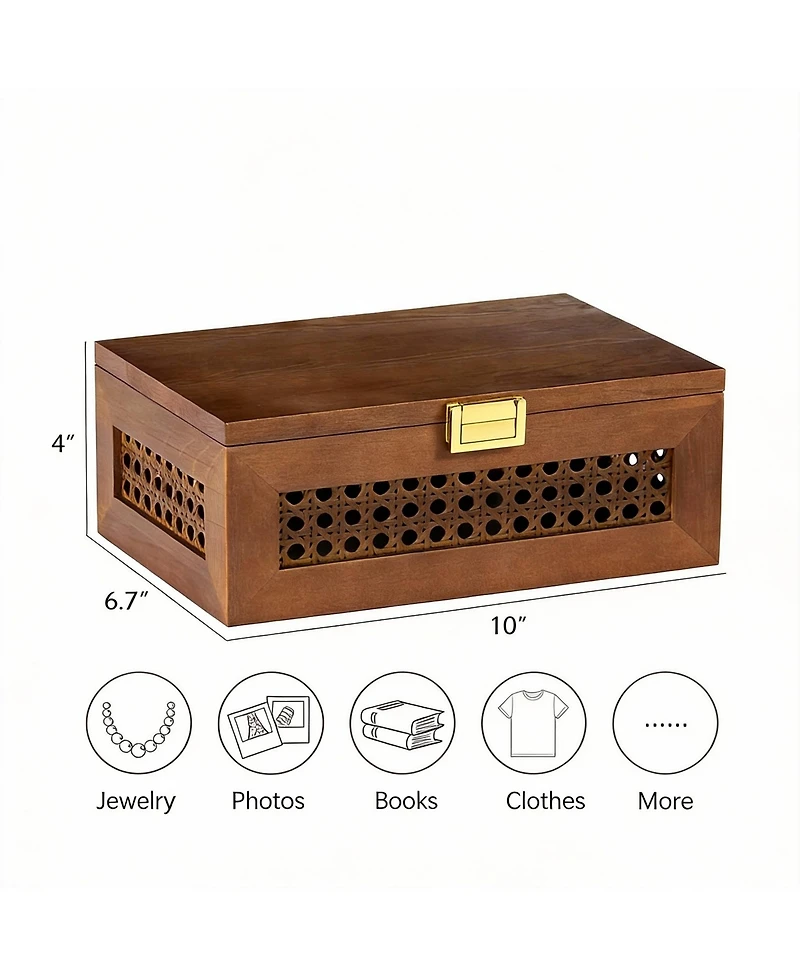 Yigii large Rattan Storage Box with Lid for Keepsakes and Accessories