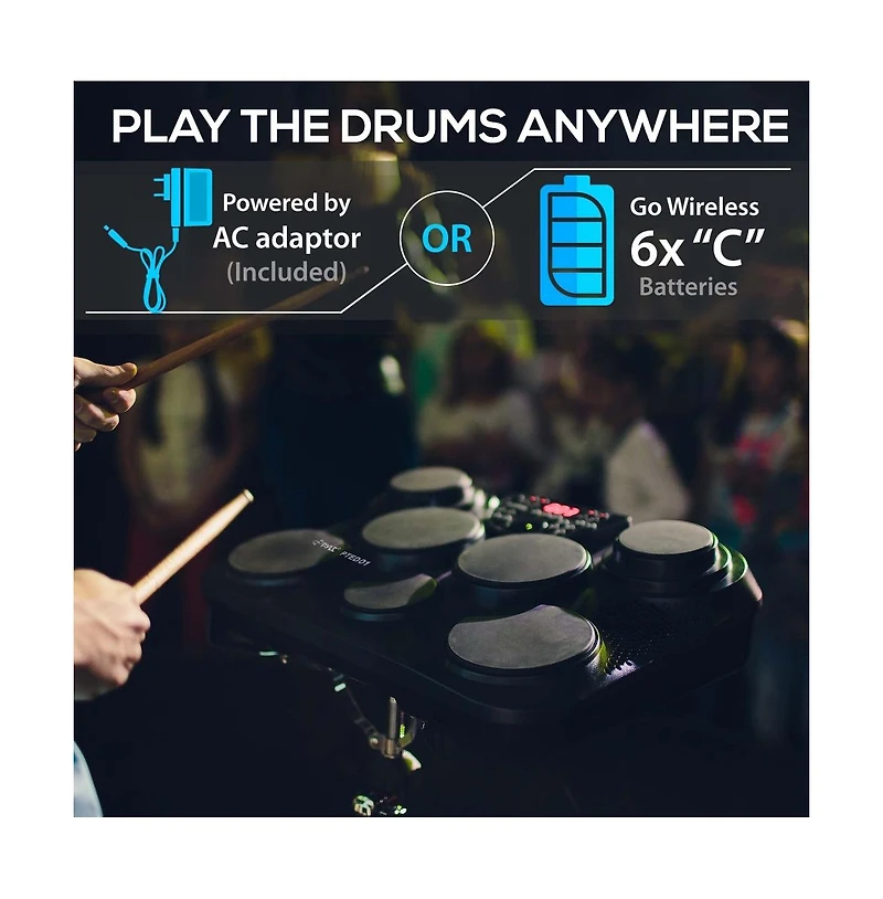 Pyle Electronic Table Digital Drum Kit Top with 7 Pad Digital Drum Kit