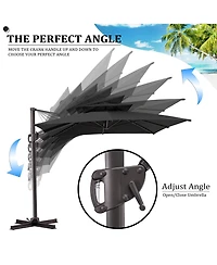 Pellebant Outdoor Patio Double Top 9x11FT Square Aluminum Cantilever Umbrella with Wheel Base