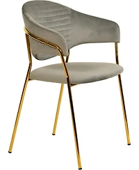 LeisureMod Bella Dining Chair With Arms Upholstered Leather/Velvet Accent Ergonomic Durable Stainless Steel Base for Modern Kitchen, Living Room