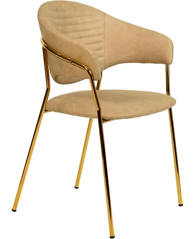 LeisureMod Bella Dining Chair With Arms Upholstered Leather/Velvet Accent Ergonomic Durable Stainless Steel Base for Modern Kitchen, Living Room