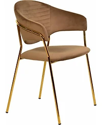 LeisureMod Bella Dining Chair With Arms Upholstered Leather/Velvet Accent Ergonomic Durable Stainless Steel Base for Modern Kitchen, Living Room