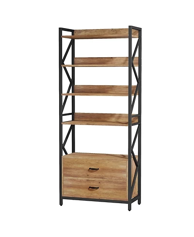 Slickblue 70.86 Inch Industrial Bookshelf with 5 Tier Shelves and 2 Drawers