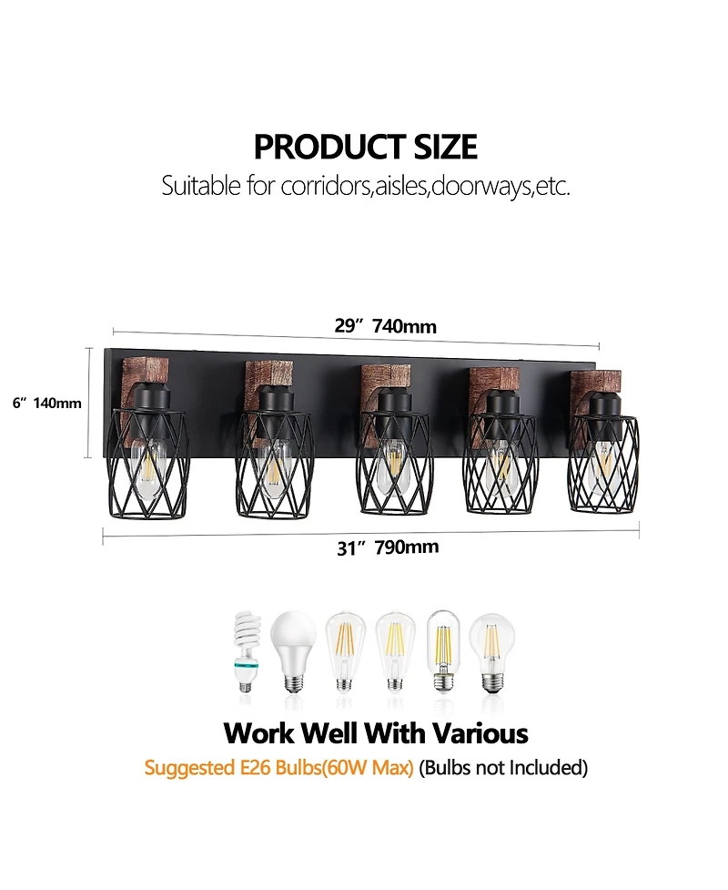 Midola 31" Industrial Vintage 5-Light Wall Sconce