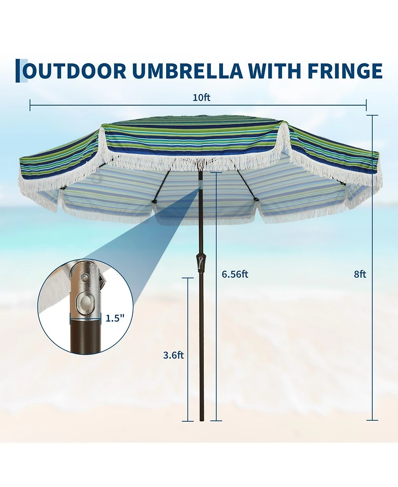 gaomon Patio Outdoor Table Umbrella with Retro Fringe with Crank Handle for Backyard, Pool, Camping