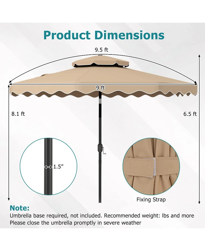 Gymax 9 Feet Patio Umbrella With Push Button Tilt And Crank 2-Tier Vented Top 8 Metal Ribs