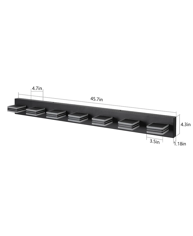 Busdays Modern 7 Light Led Vanity Light 45 Inch Black Finish Square Acrylic Lampshades Wall Mount for Bathroom Mirror Lighting