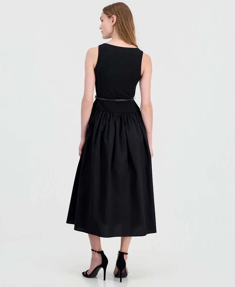 Anne Klein Petite Scoop Neck Drop Waist Midi Dress