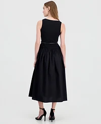 Anne Klein Petite Scoop Neck Drop Waist Midi Dress