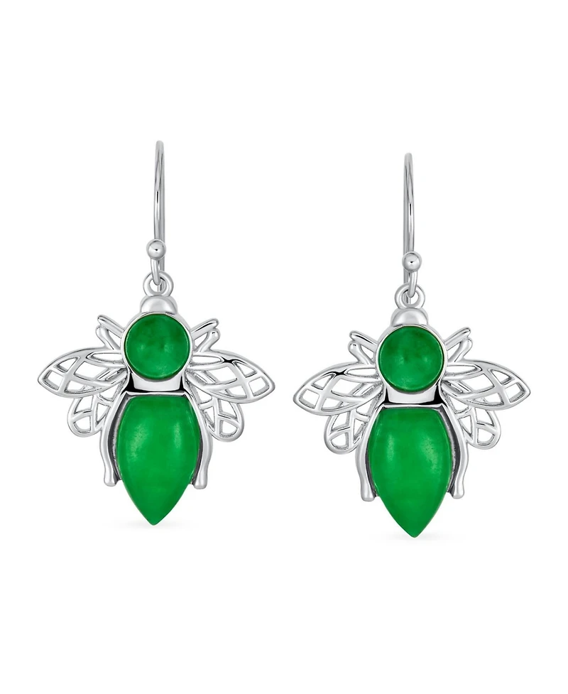 Bling Jewelry Garden Insect Orange Yellow Jade Queen Bumble Bee Dangle Drop Earrings .925 Sterling Silver