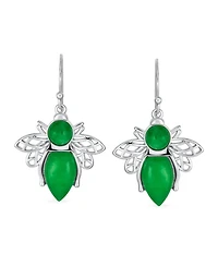 Bling Jewelry Garden Insect Orange Yellow Jade Queen Bumble Bee Dangle Drop Earrings .925 Sterling Silver