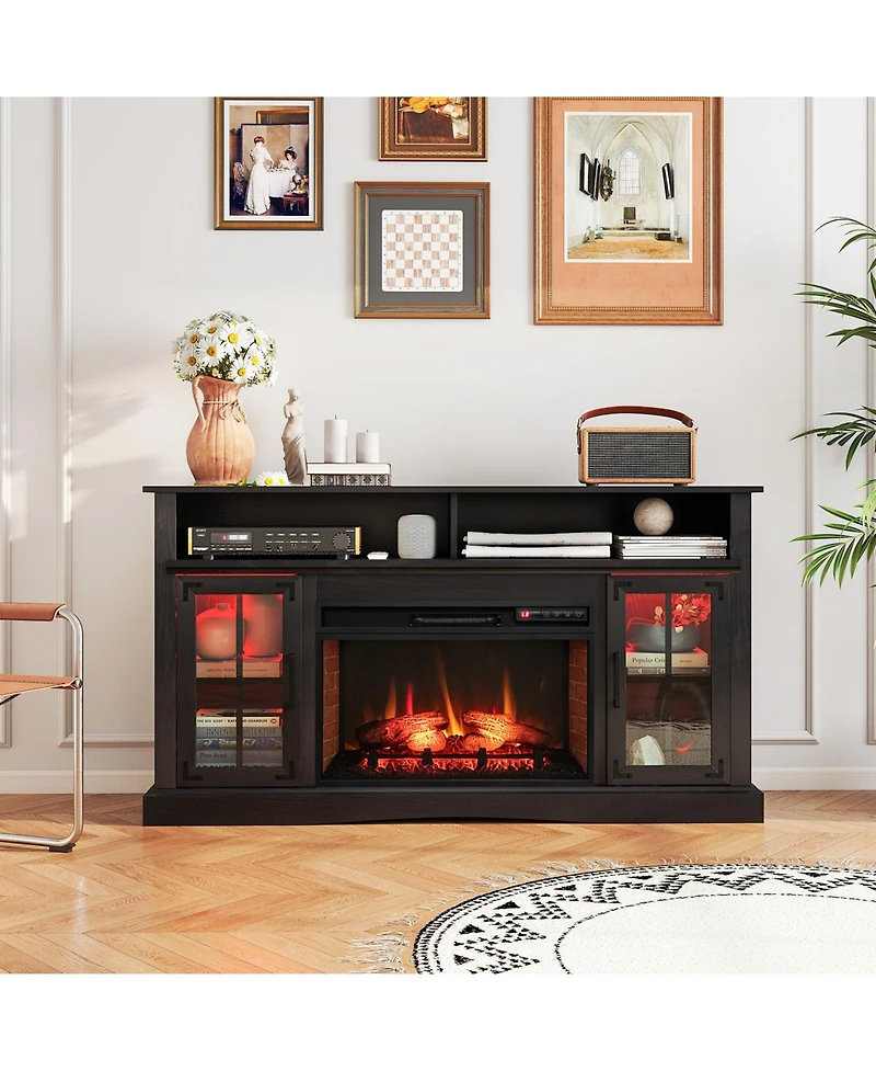 Gymax Fireplace Tv Stand w/ Remote Controls and Thermostat Storage Cabinets