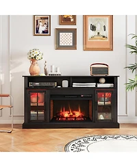 Gymax Fireplace Tv Stand w/ Remote Controls and Thermostat Storage Cabinets