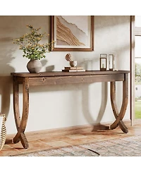 Slickblue Farmhouse Entryway Console Table, Solid Wood Sofa Table for Living Room-Brown