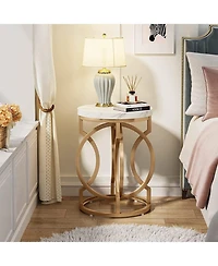 Slickblue Round Bedside Table with Stylish Faux Marble Surface