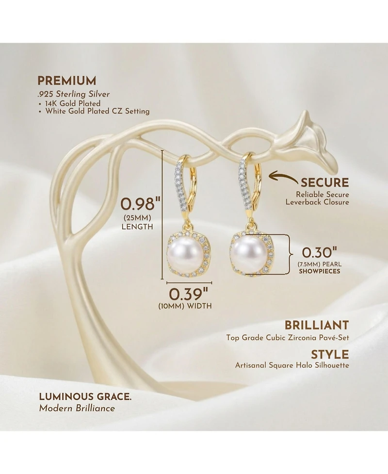 Genevive Cz Sterling Silver Pearl Drop Earrings
