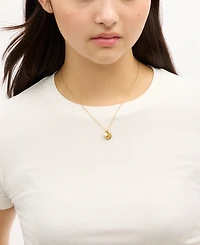 Coach Faux Imitation Pearl Signature C Textured Coin Pendant Necklace