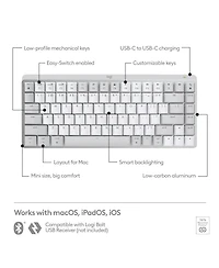 Logitech Mx Mechanical Mini for Mac Wireless Keyboard: Low-Profile Performance Tactile Quiet Keys, Backlit, Bluetooth, Usb-c, Apple/iPad