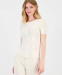 T Tahari Women's Burnout Floral Crewneck Top