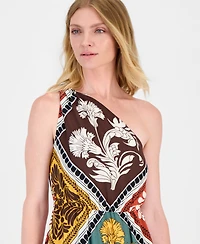 T Tahari Women's Printed Tiered One-Shoulder Maxi Dress