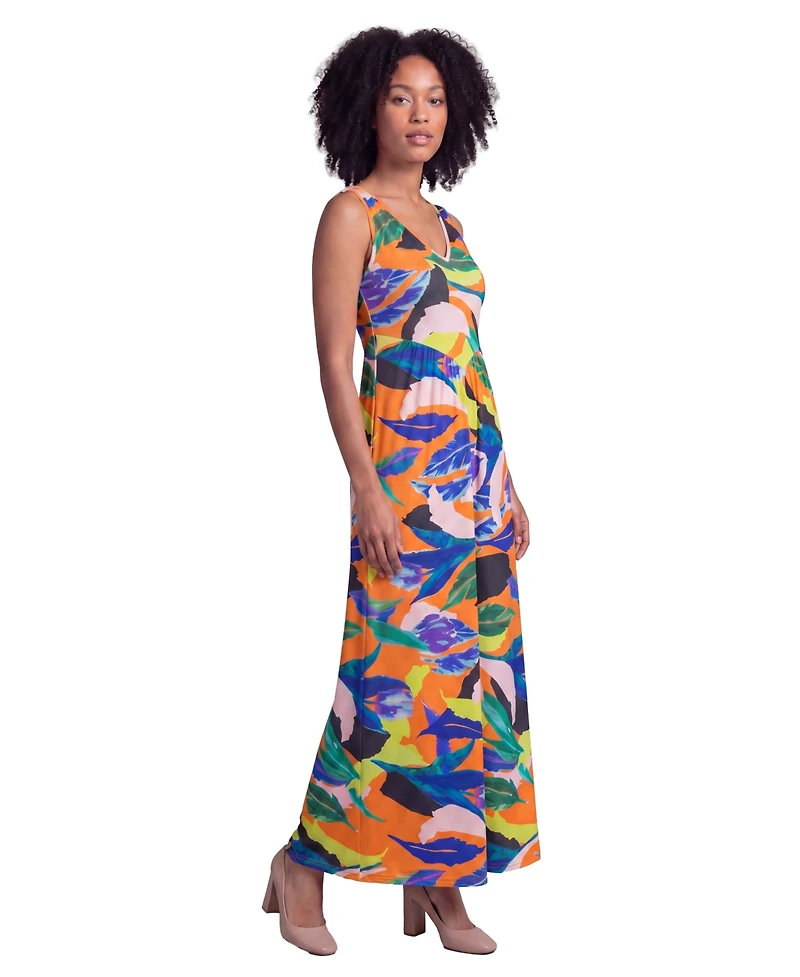 24seven Comfort Apparel Petite Essential Floral Print Maxi Dress